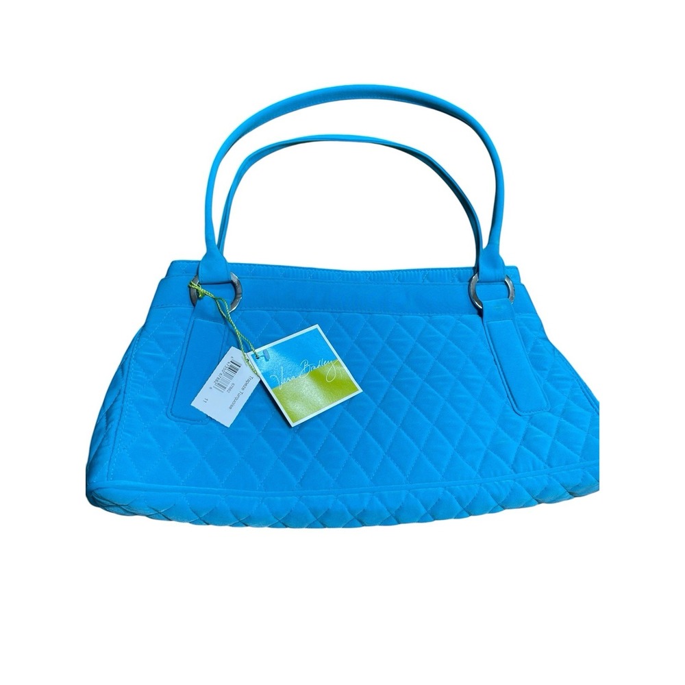 Vera Bradley Trapeze Turquoise Microfiber Shoulder Bag Purse Quilted Silver